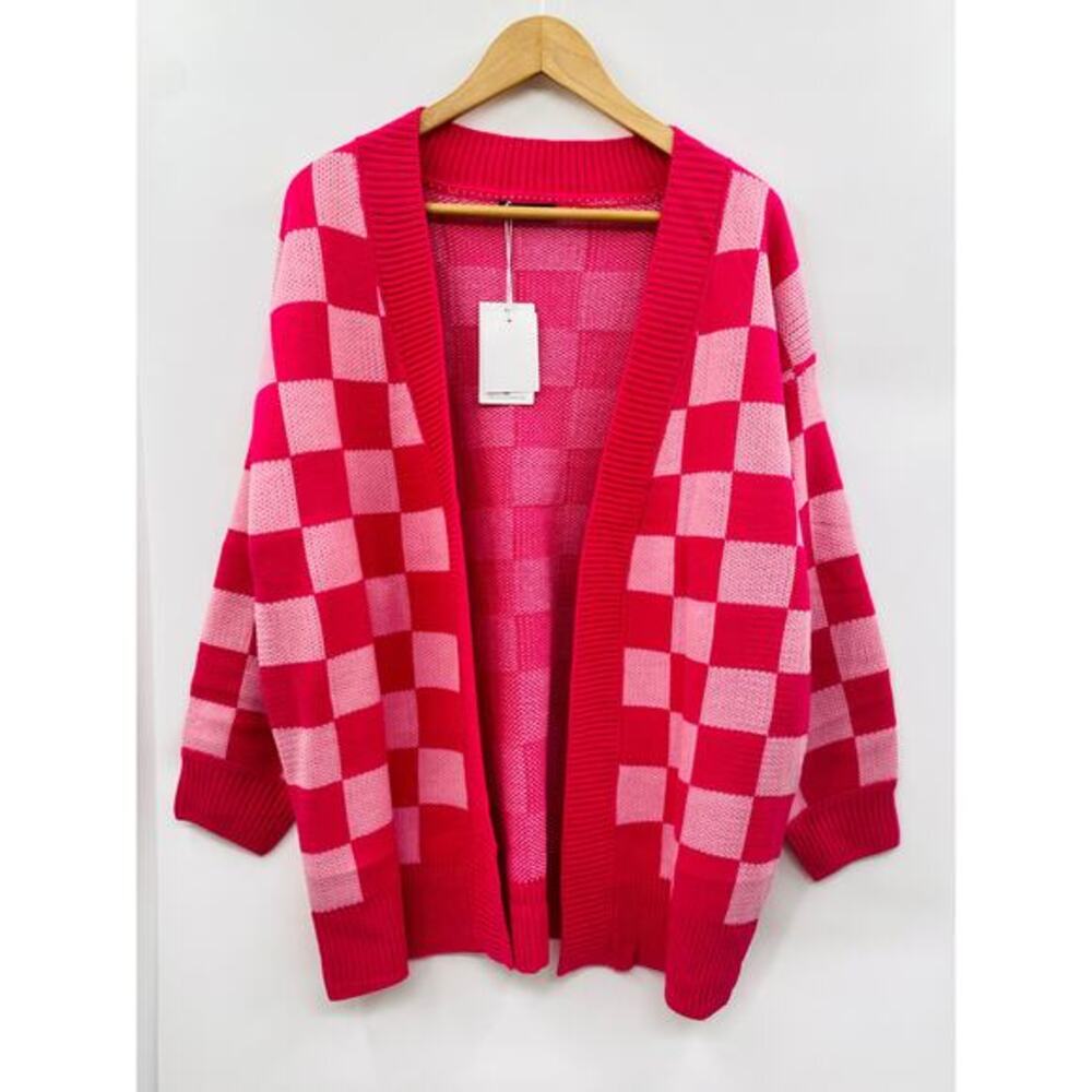 Pink‎ Checkered cardigan sweater